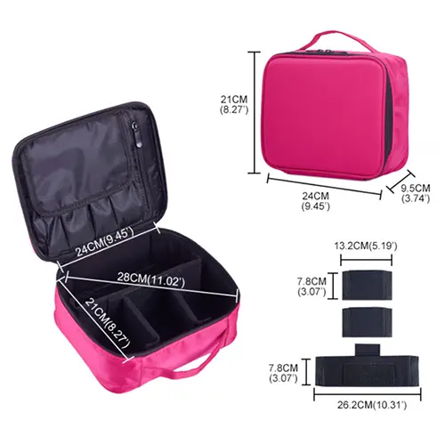 Bearky Polyester Double Layer Multifunction Pink Vintage Makeup Case 